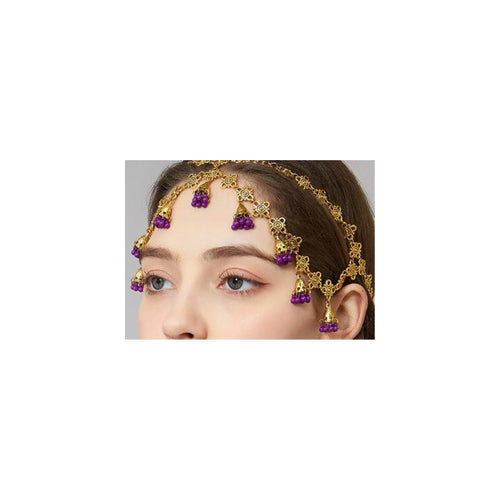 Adeline Gold Coin Headpiece with purple bead drops