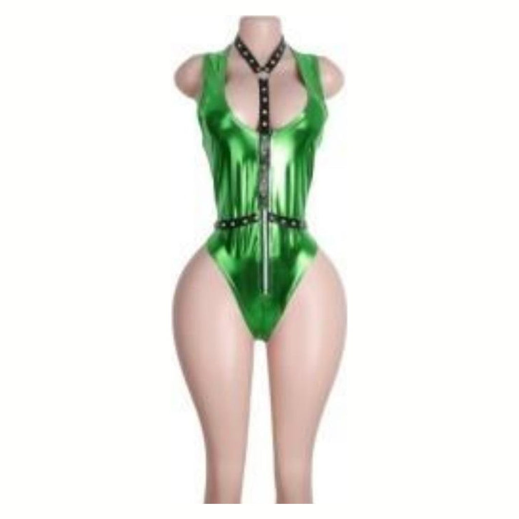 Sabine metallic harness bodysuit in Green
