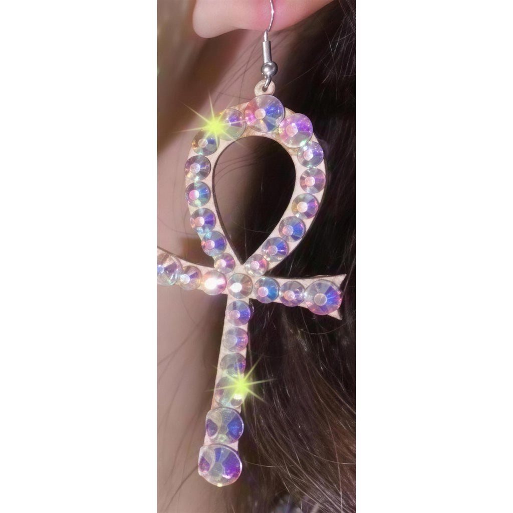 AB crystal ankh statement earrings