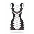 Raven Rhinestone Fishnet Mini Dress — studio product photo
