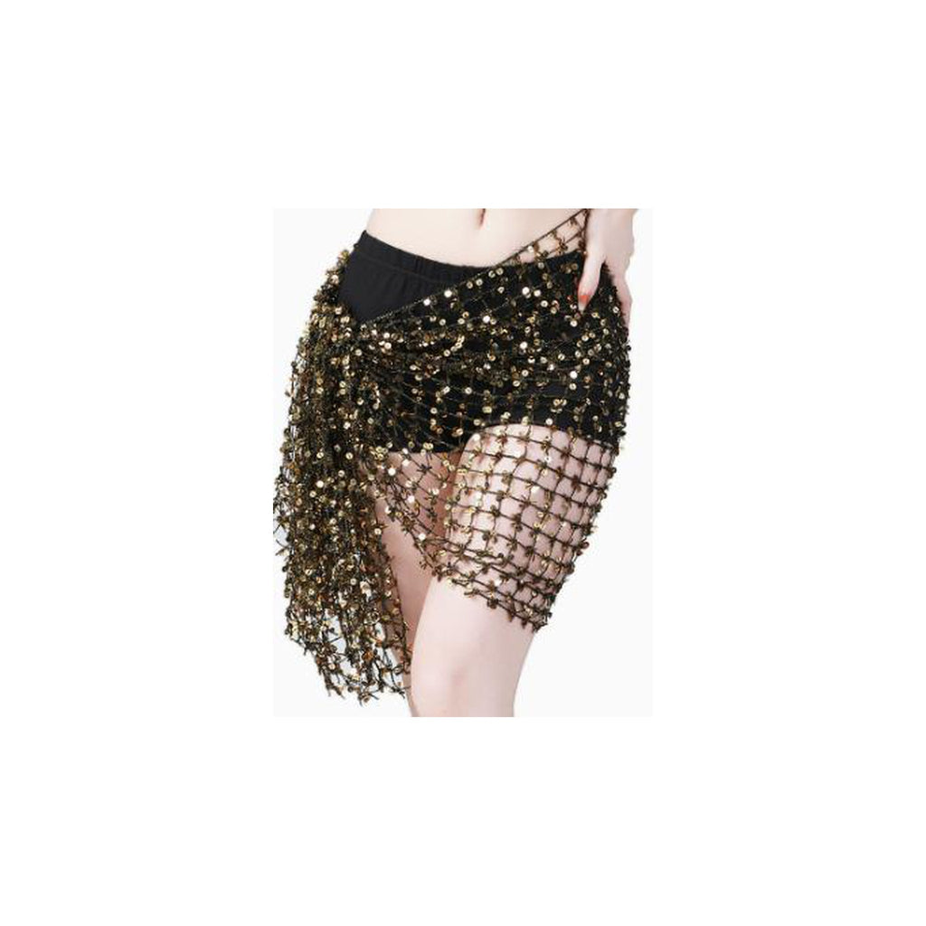 Halle Gold Sequin Fishnet Hip Skirt