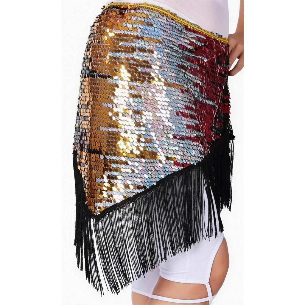 Gold and silver ombre sequin wrap skirt with fringe