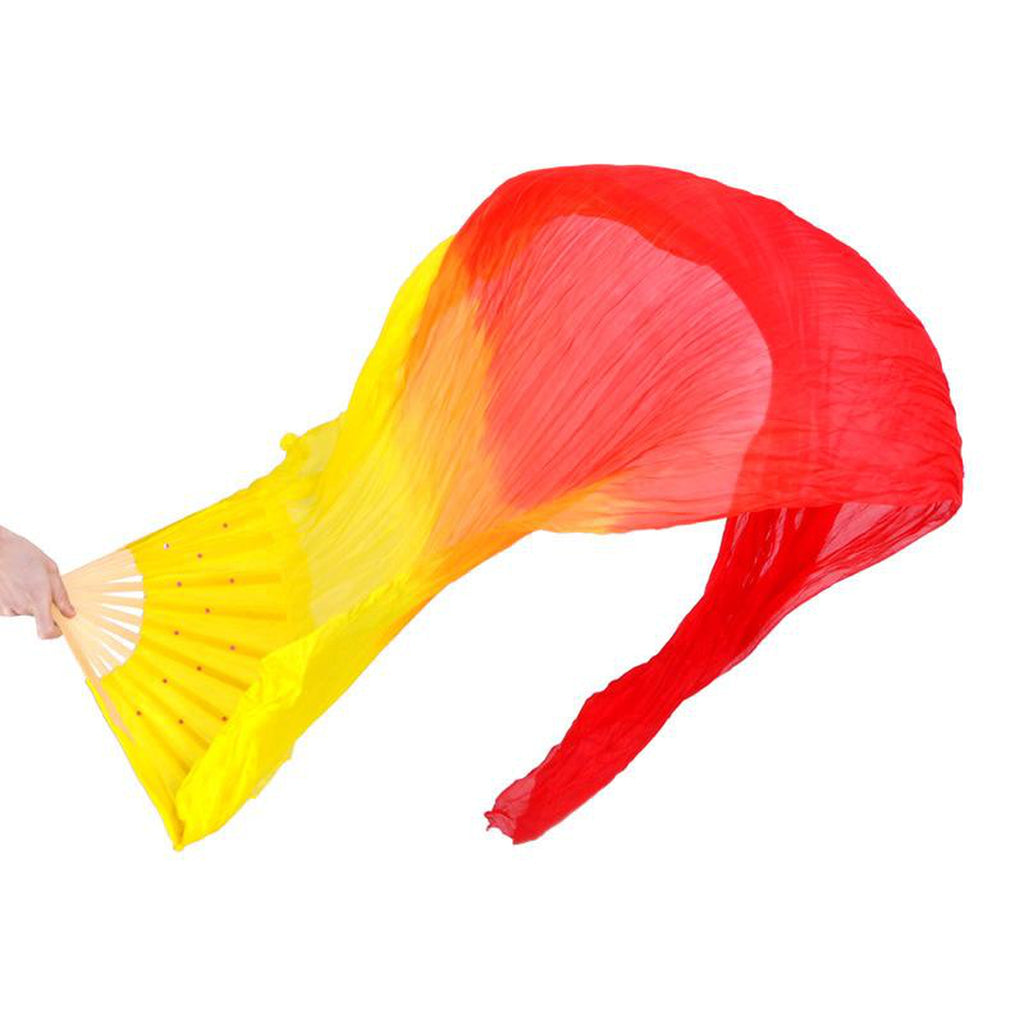 Rainbow flame silk belly dance fan veils, pair